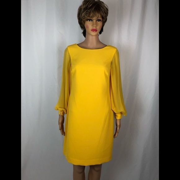 Trina Turk Yellow Puff Sleeve Sheath Dress - Picture 7 of 16